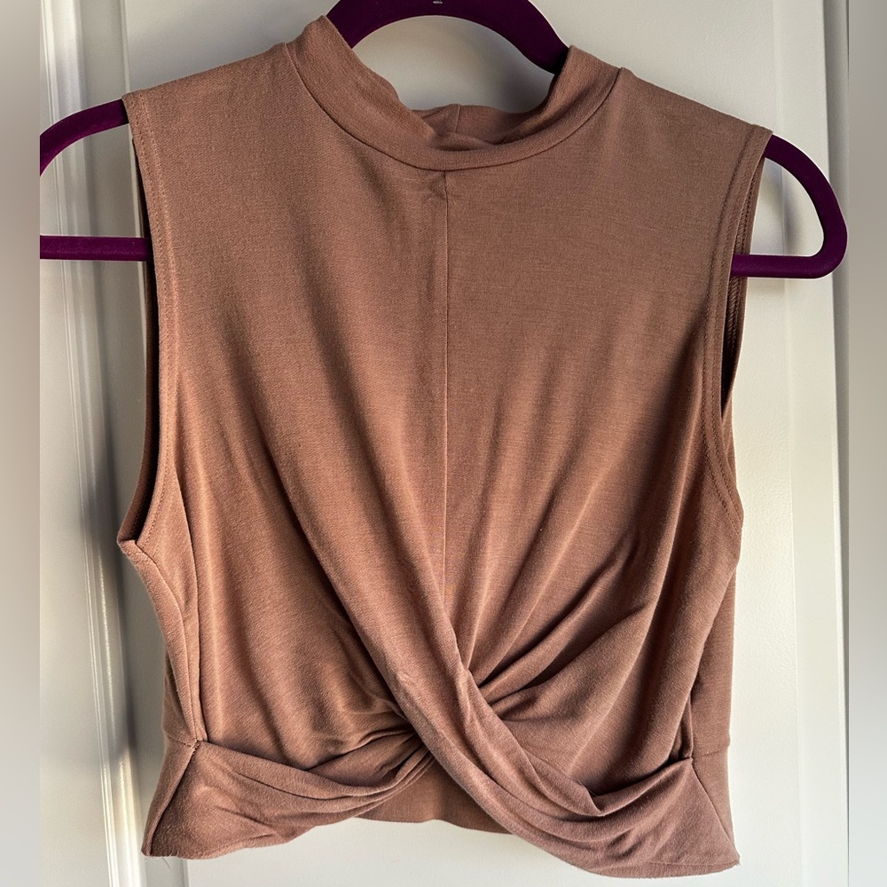 Topshop pink mock neck and front twist crop top